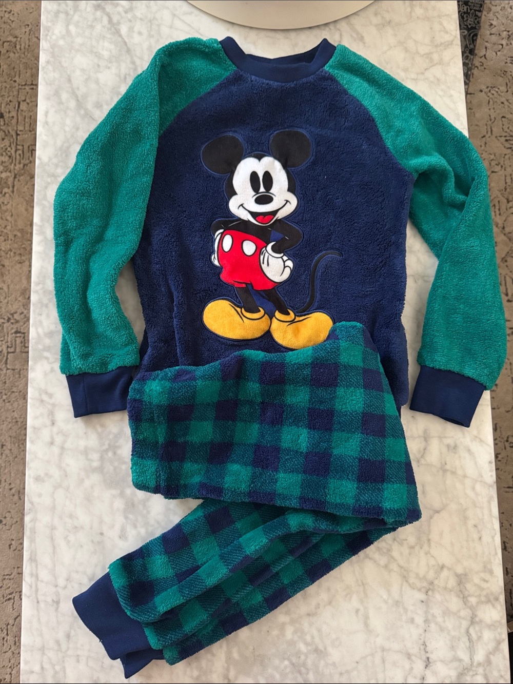 Mickey Mouse Navy & Teal Kids Fleece Pajama Set size 5/6